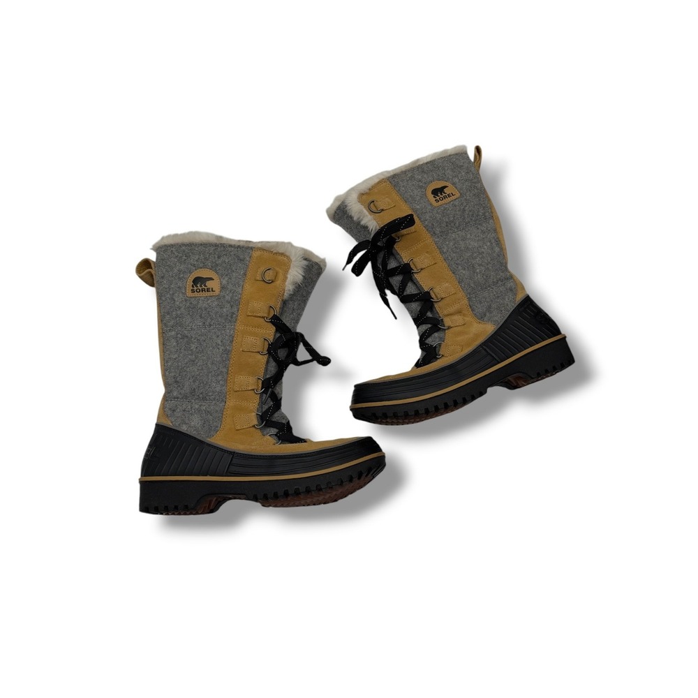 Sorel Tofino II Winter Snow Boots 8 Curry Gray Waterproof Faux Fur Lace Up
